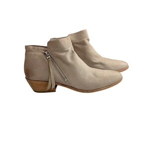 Sam Edelman Packer Taupe Nubuck Leather Side Zip Almond Toe Ankle Boots Size 11